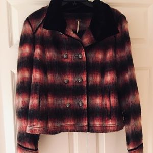 Plaid Crop Jacket with unique button detail.